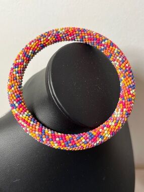 Beaded Bangle Bracelet. Multi Color 
Larger size. Bold. Statement. Seed Beads